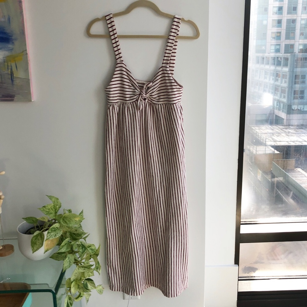 Zara Red and White Striped Cotton Bow Front Dress